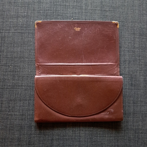 CARTIER Wallet Clutch Leather Red Burgundy  Kisslock Collection - Picture 2 of 4